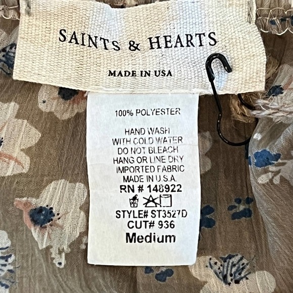 SAINTS & HEARTS FLORAL PRINT PUFF SLEEVES PEASANT‎ BLOUSE GRAY MULTI MEDIUM NWT - Picture 10 of 11